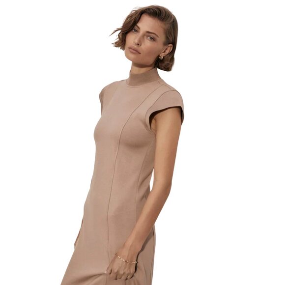 31. VARLEY Taunton Soft Stretch Midi Dress Amphora Tan $168 NWOT Small - Picture 2 of 3